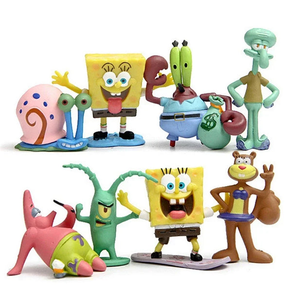 Conjunto Miniatura Boneco Bob Esponja 8 Peças