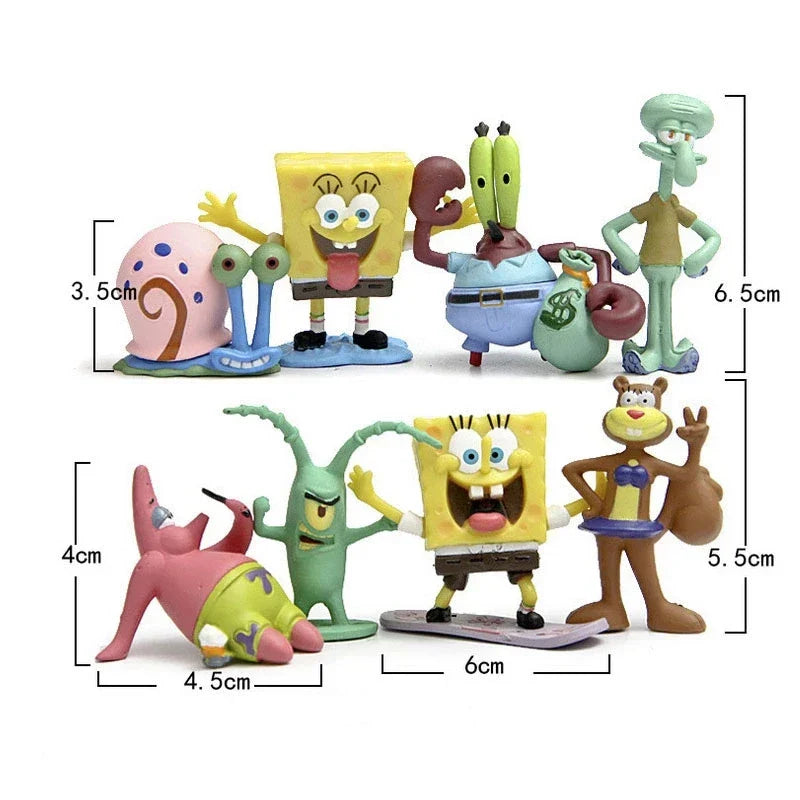 Conjunto Miniatura Boneco Bob Esponja 8 Peças