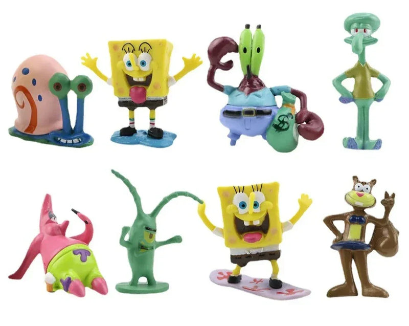 Conjunto Miniatura Boneco Bob Esponja 8 Peças