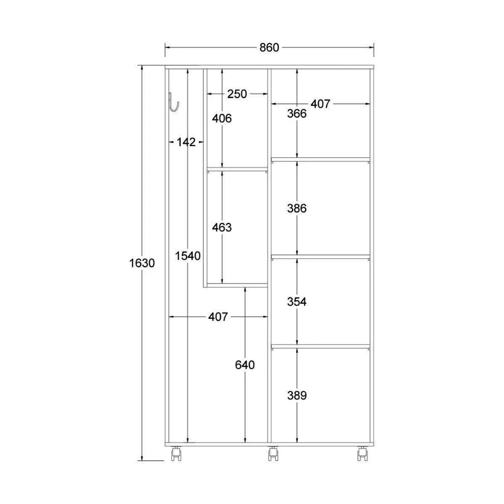 Armário Multiuso Alto 2 Portas com Rodízios e Nicho para Eletro - 100% MDF Branco [Organizador Universal]