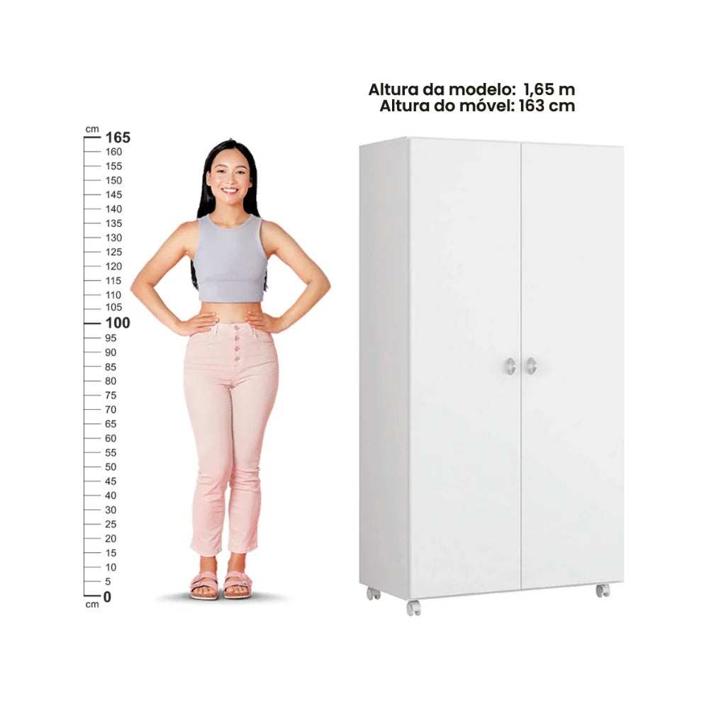 Armário Multiuso Alto 2 Portas com Rodízios e Nicho para Eletro - 100% MDF Branco [Organizador Universal]
