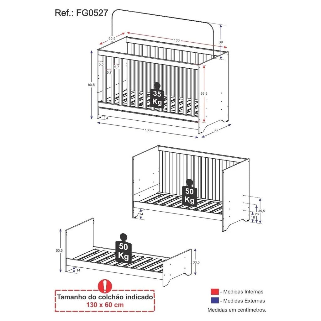 Berço 3 em 1 Evolutivo (Vira Mini Cama) - 100% Madeira Maciça [Garantia de 1 Ano]