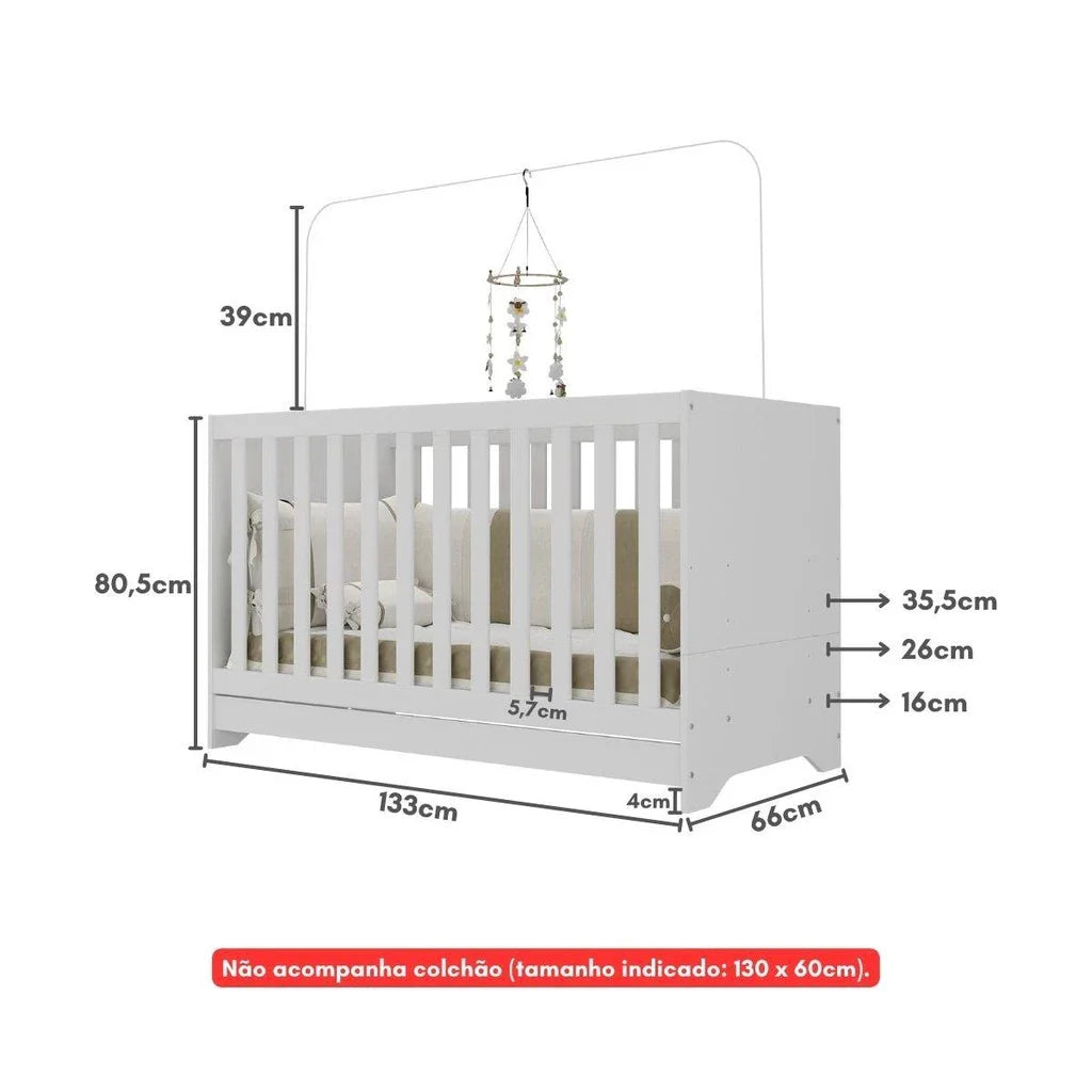 Berço 3 em 1 Evolutivo (Vira Mini Cama) - 100% Madeira Maciça [Garantia de 1 Ano]