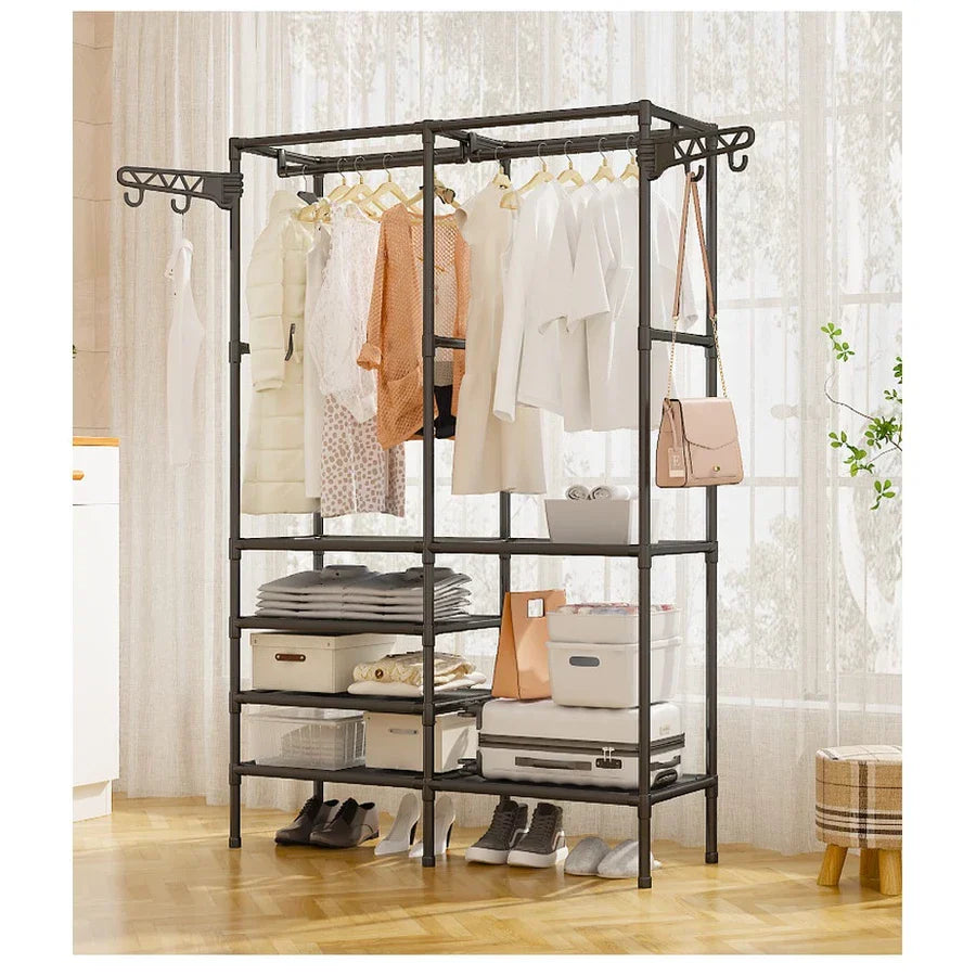 Arara De Roupa Cabideiro De Chão Sapateira Rack Organizador Multiuso Aço Inox