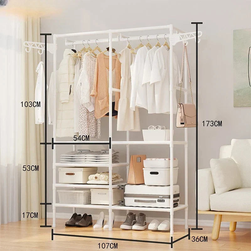 Arara De Roupa Cabideiro De Chão Sapateira Rack Organizador Multiuso Aço Inox