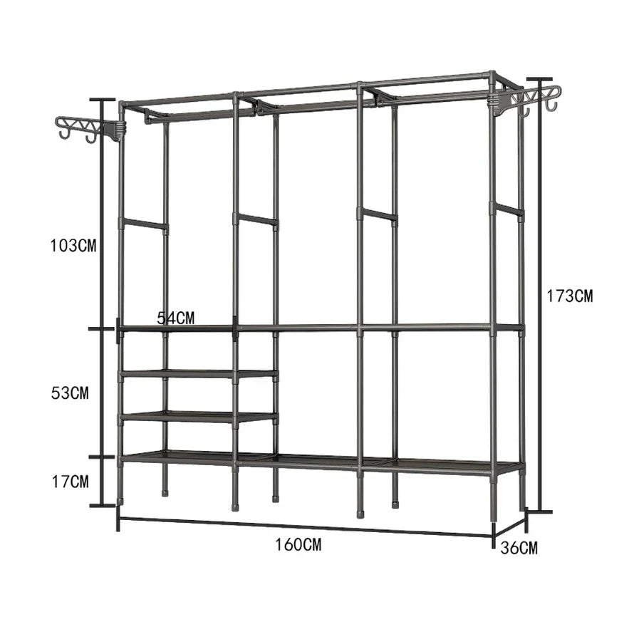 Arara De Roupa Cabideiro De Chão Sapateira Rack Organizador Multiuso Aço Inox
