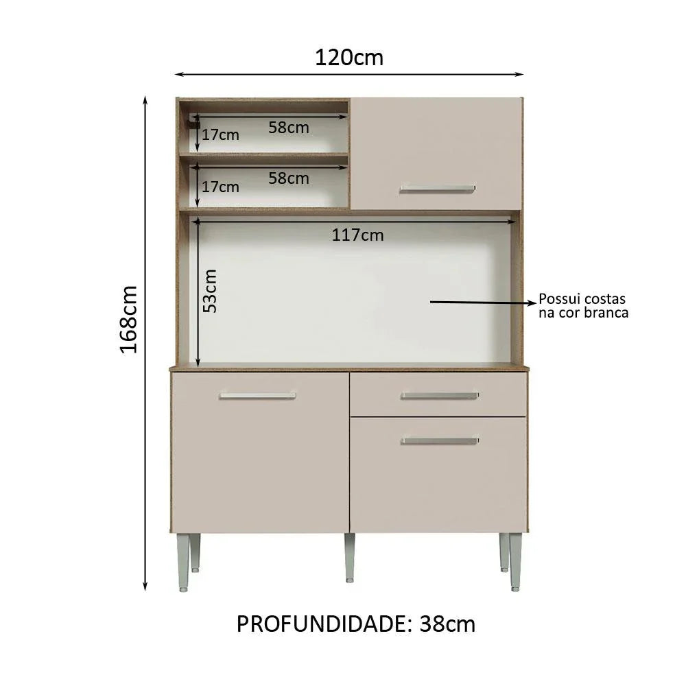 Armário de Cozinha Compacta 120cm Rustic/Crema
