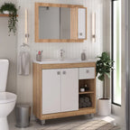 Armário Conjunto de Banheiro com Gabinete, Cuba e Espelheira 3 Portas Viena 80 cm